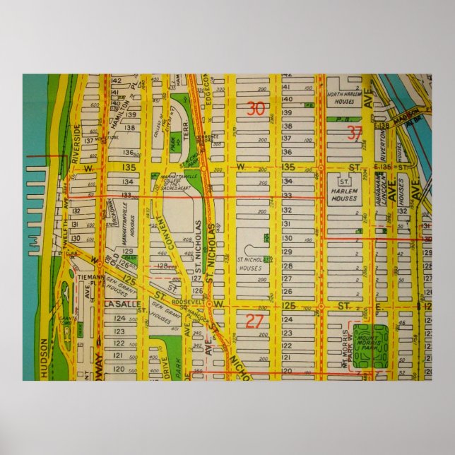 Poster de Harlem, Manhattan Carte Vintage (Devant)
