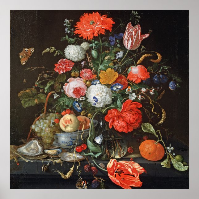 Poster de Heem Fleurs Huîtres de Fruit Peinture (Devant)
