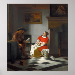 Poster De Hooch - Homme Lecture Lettre À Une Femme