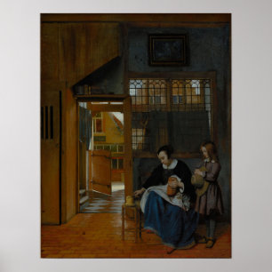 Poster De Hooch - Une Femme Préparant Du Pain Et Du Beurr