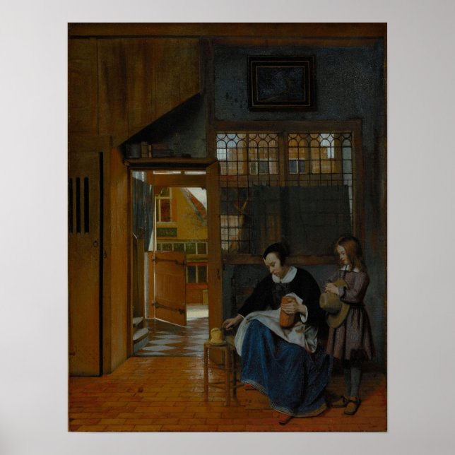 Poster De Hooch - Une Femme Préparant Du Pain Et Du Beurr (Devant)