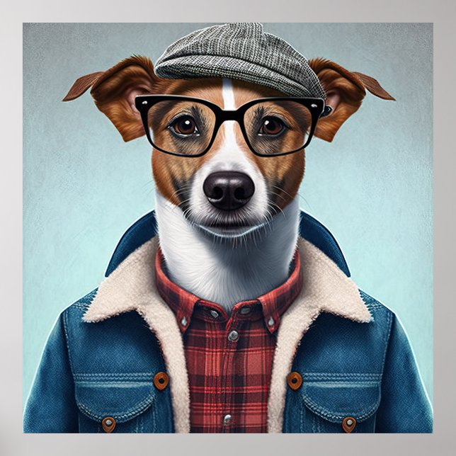 Poster de Jack Russell Terrier Hipster Chien (Devant)