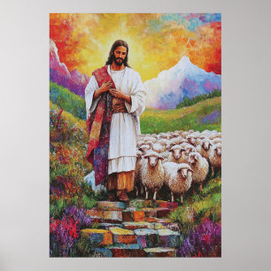 Poster de Jésus et des moutons