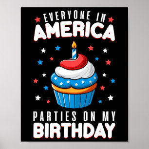 Poster De Juillet Anniversaire Fête Garçon Fille 4 Juille