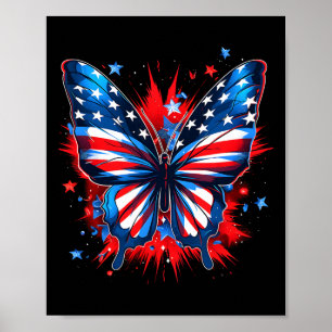 Poster De Juillet Papillon Usa Drapeau mignon Américaine 