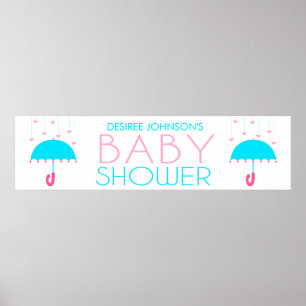 Poster de la bannière Baby shower parapluie rose e