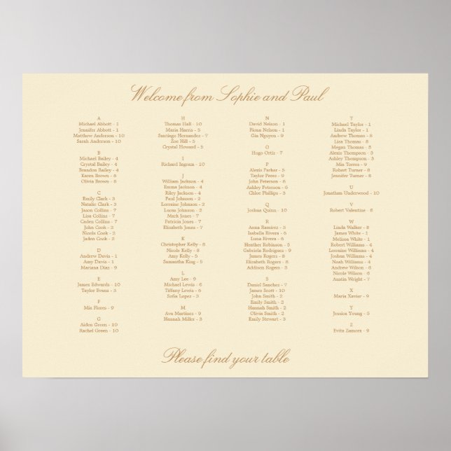 Poster de la carte alphabétique en crème Beige (Devant)