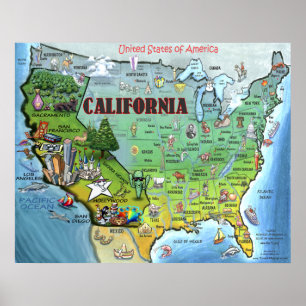 Poster de la carte California USA