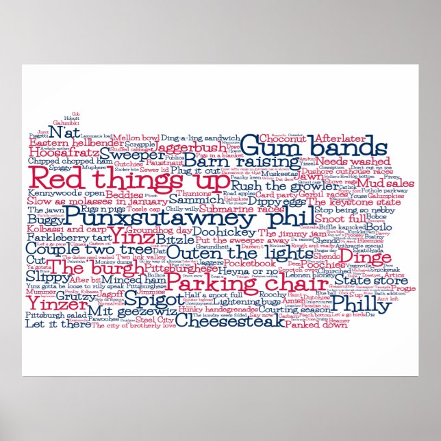 Poster de la carte d'art de Pennsylvanie USA Slang (Devant)
