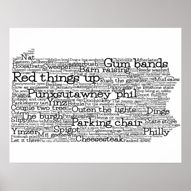 Poster de la carte d'art de Pennsylvanie USA Slang (Devant)