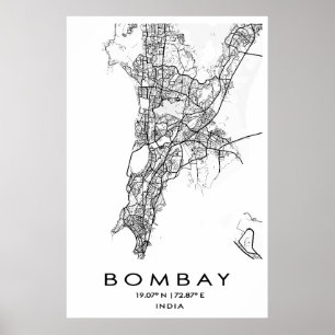 Poster de la carte de Bombay/Mumbai   Maharashtra 