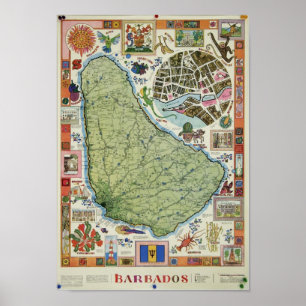 Poster de la carte de la Barbade vintage