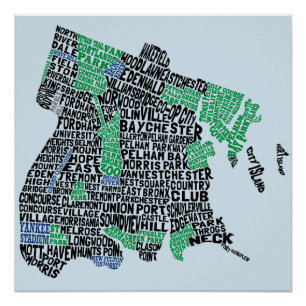 Poster de la carte de la typographie de Bronx New 