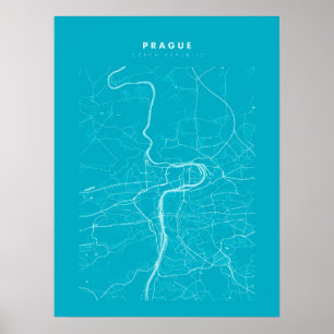 Poster de la carte de la ville bleu clair de Pragu