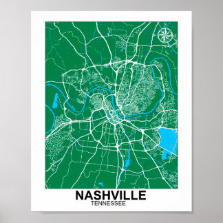 Poster de la carte de la ville de Nashville