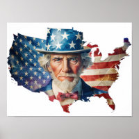 Poster de la carte de l'American Flag et des USA