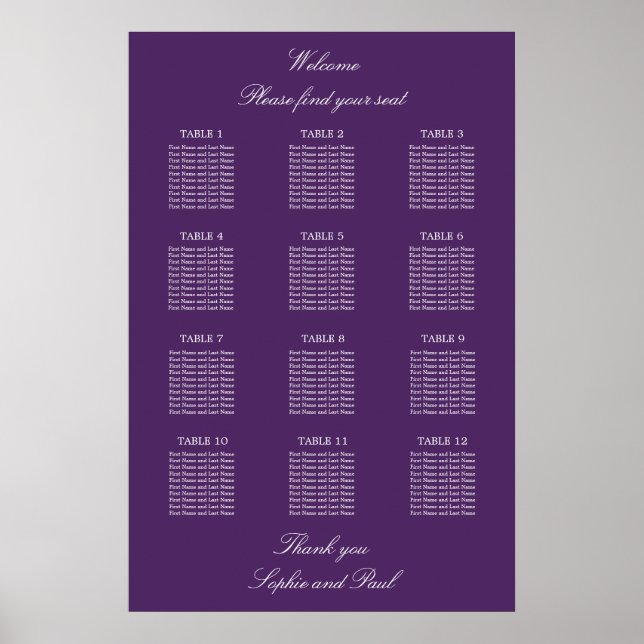 Poster de la carte de Mariage de 12 tables (Devant)