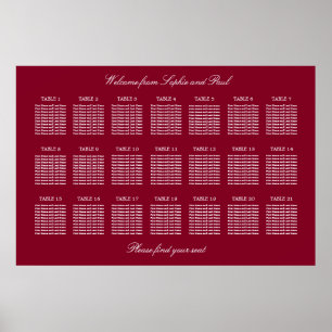 Poster de la carte de Mariage de table Burgundy 21