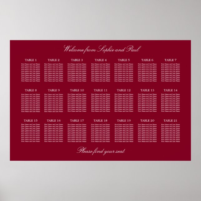 Poster de la carte de Mariage de table Burgundy 21 (Devant)