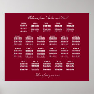 Poster de la carte de Mariage de table Burgundy 22