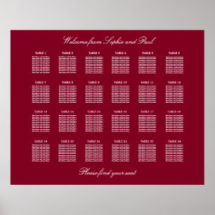 Poster de la carte de Mariage de table Burgundy 24