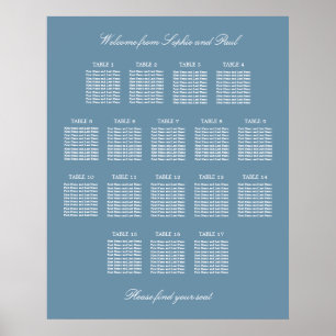 Poster de la carte de Mariage de table Dusty Blue 