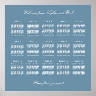 Poster de la carte de Mariage de table Dusty Blue 