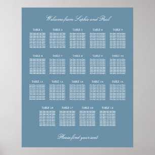 Poster de la carte de Mariage de table Dusty Blue 