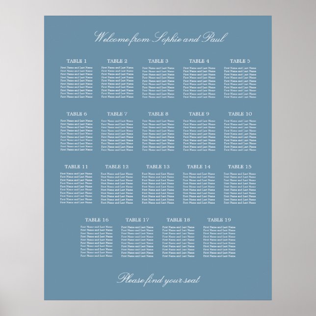 Poster de la carte de Mariage de table Dusty Blue  (Devant)