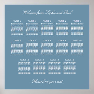 Poster de la carte de Mariage de table Dusty Blue 