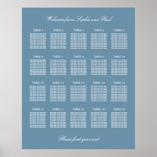 Poster de la carte de Mariage de table Dusty Blue 