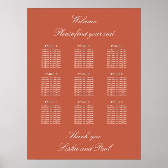 Poster de la carte de Mariage de table Terracotta  (Devant)