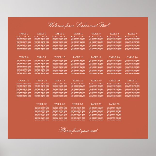 Poster de la carte de Mariage de table Terracotta  (Devant)