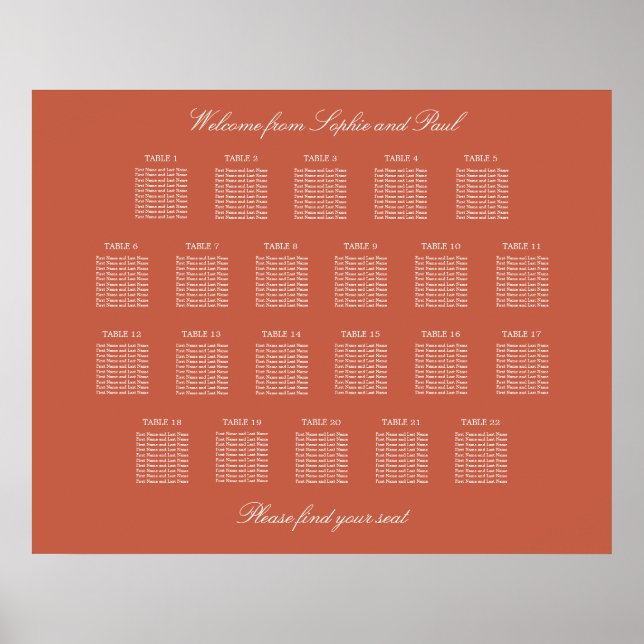 Poster de la carte de Mariage de table Terracotta  (Devant)