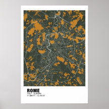 Poster de la carte de Rome - Italie Carte verte et