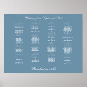 Poster de la carte de siège alphabétique bleu pous