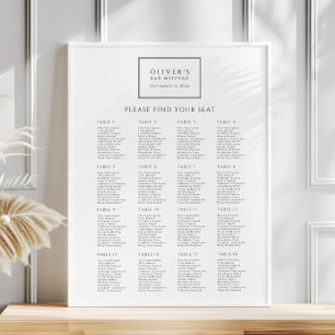 Poster de la carte de siège en noir et blanc Barre