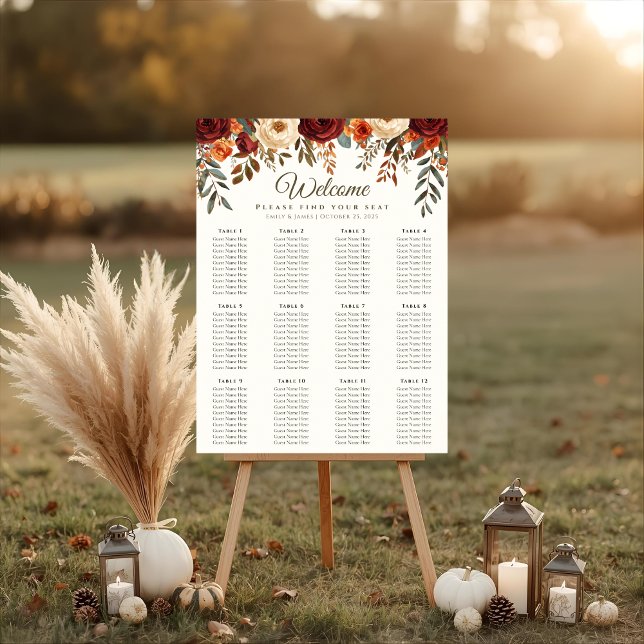 Poster de la carte de siège mariage de automne (Créateur téléchargé)