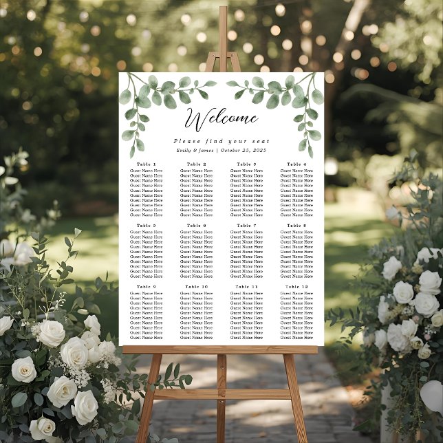 Poster de la carte de siège Mariage Eucalyptus Gre (Créateur téléchargé)