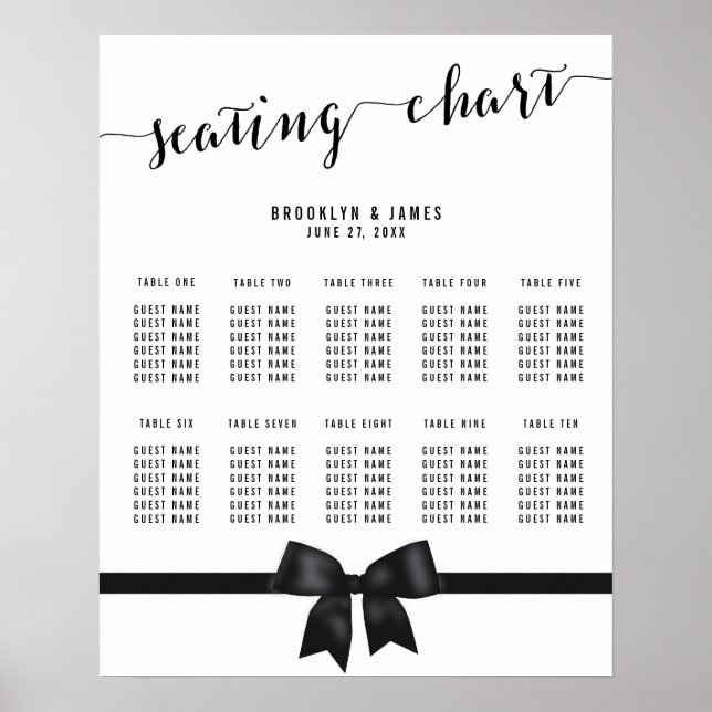 Poster de la carte de siège Mariage noir Bow 16x20 (Devant)