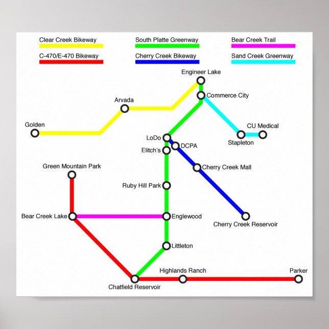 Poster de la carte de vélo Denver (Devant)
