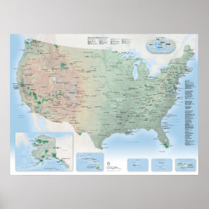 Poster de la carte des parcs nationaux des États-U