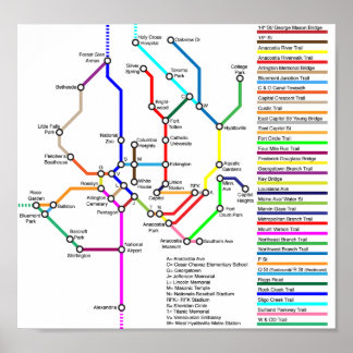 Poster de la carte des vélos de Washington DC