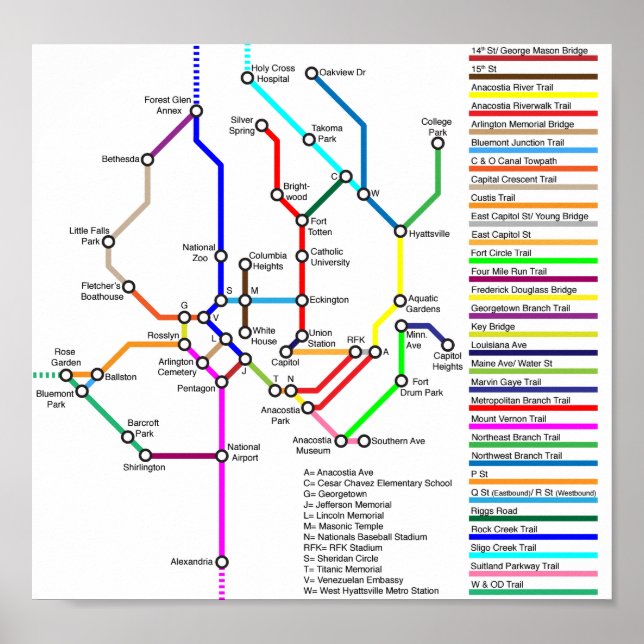 Poster de la carte des vélos de Washington DC (Devant)