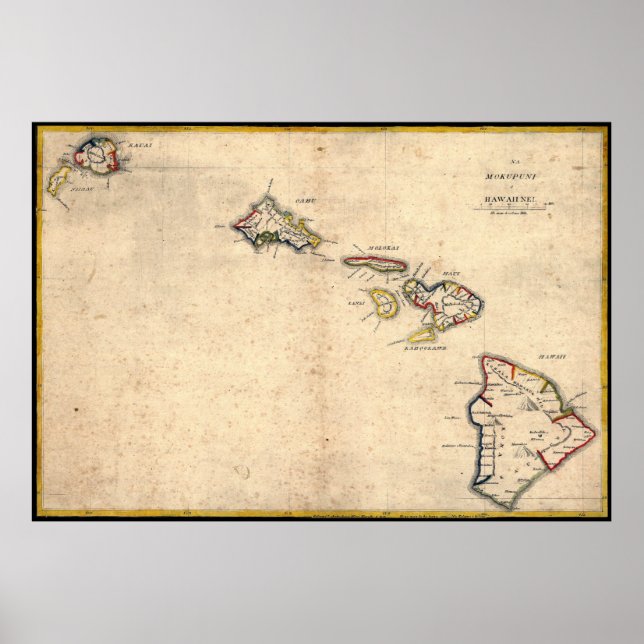 Poster de la carte d'Hawaii antique (Devant)