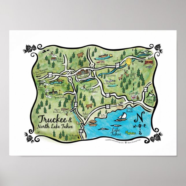 Poster de la carte du lac Tahoe Nord (Devant)
