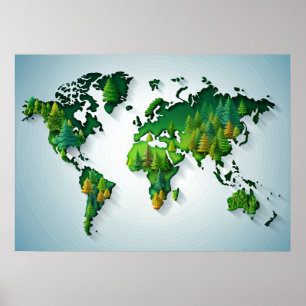 Poster de la carte du monde de Wall Art Forest
