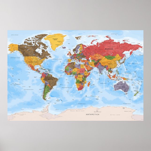 Poster de la carte du monde politique (Devant)