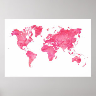 Poster de la carte du monde rose