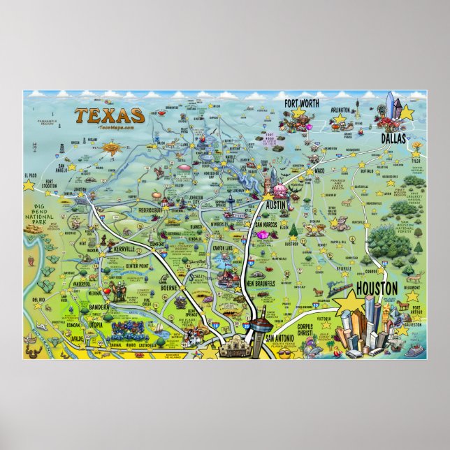 Poster de la carte du Texas BIG Fun (Devant)